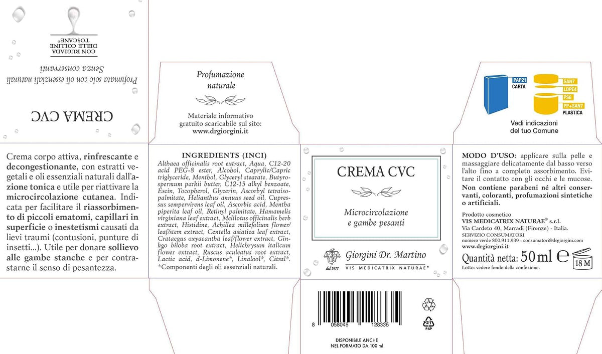 CREMA CVC - 50 ml (crema corpo con estratti vegetali ed oli essenziali naturali e utile per riattivare la microcircolazione)