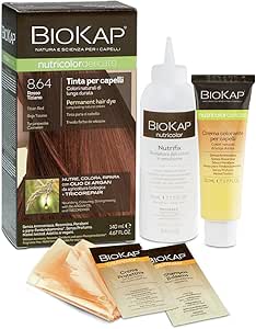 BIOKAP Nutricolor Delicato, Tinta capelli senza ammoniaca che rende i capelli morbidi e lucenti, Colorazione capelli con colori naturali, 140 ml (8.64 Rosso Tiziano)