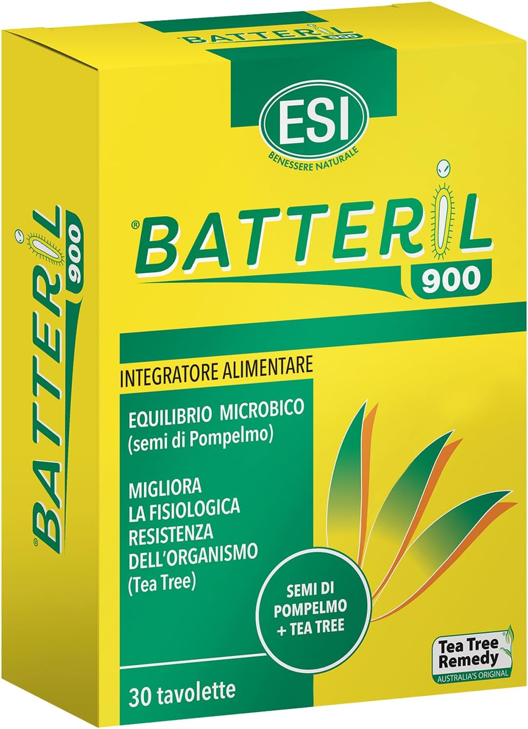 ESI - Batteril 900, Integratore Alimentare di Tea Tree Oil e Semi di Pompelmo, Sostiene il Sistema Immunitario, Favorisce l'Equilibrio Microbico, Senza Glutine e Vegan, 30 Tavolette - Naturopatica shop & therapy