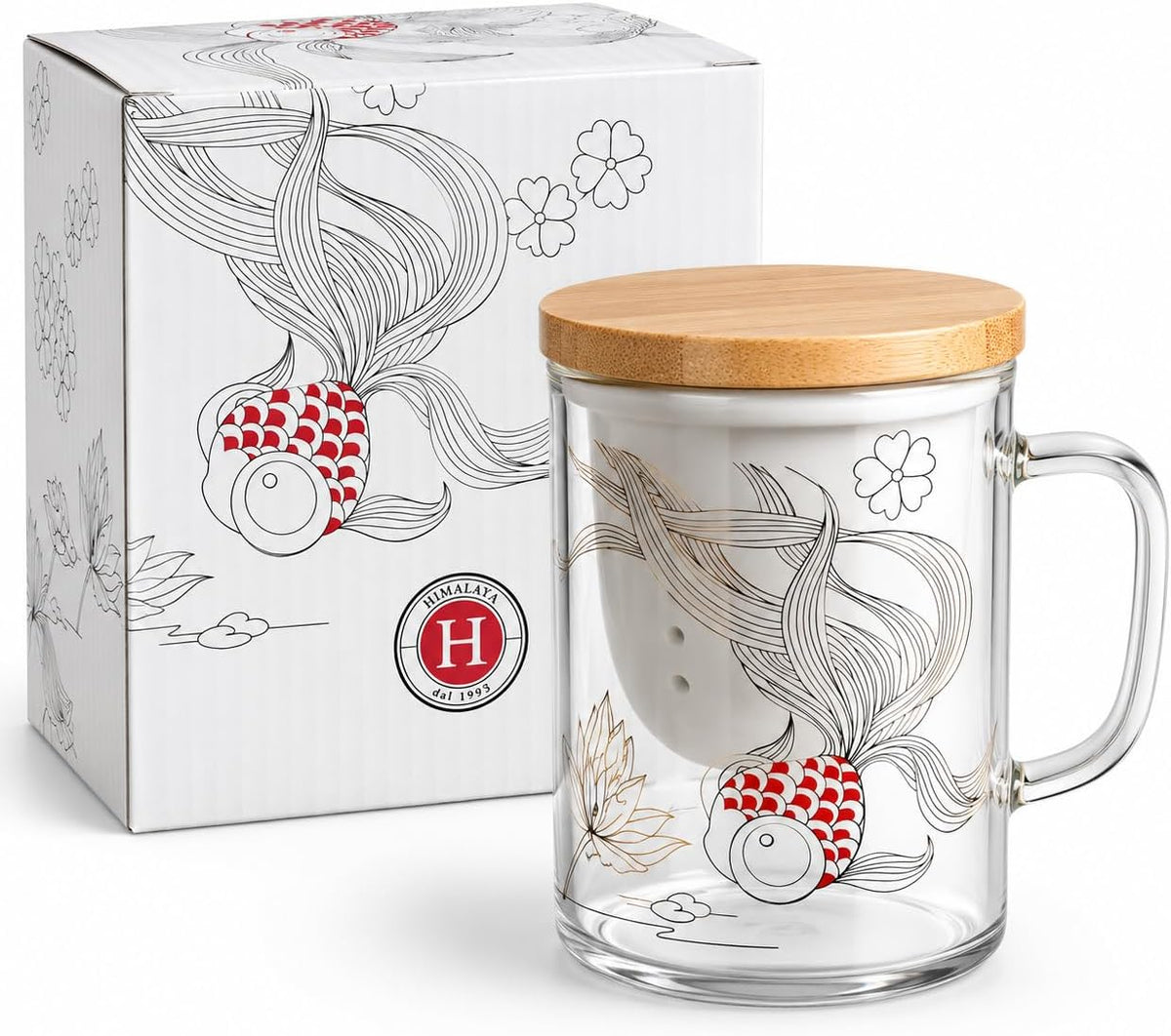 Tisaniera in Vetro Borosilicato con Coperchio in Bambù e Filtro in Ceramica 350 ml