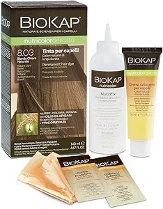 BIOKAP Nutricolor Delicato, Tinta capelli 8.03 Biondo Chiaro Naturale, Tinta capelli senza ammoniaca che rende i capelli morbidi e lucenti, Colorazione capelli con colori naturali, 140 ml