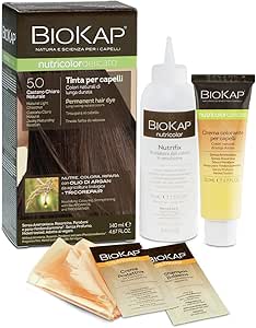 BIOKAP Nutricolor Delicato, Tinta capelli senza ammoniaca che rende i capelli morbidi e lucenti, Colorazione capelli con colori naturali, 140 ml (5.0 Castano Chiaro Naturale) - Naturopatica shop & therapy