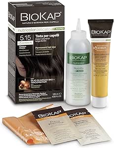 BIOKAP Nutricolor Delicato Rapid, Tinta capelli 5.15 Castano Cenere, Tinta capelli senza ammoniaca che rende i capelli morbidi, Colorazione capelli con 10 minuti di posa, 135 ml