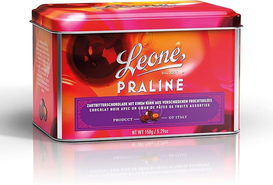 Leone dal 1857 - Latta Gelatine di Frutta Ricoperte di Cioccolato Fondente - Cioccolatini Leone - Senza Glutine e Vegano - Latta Regalo da 150 gr - Naturopatica shop & therapy