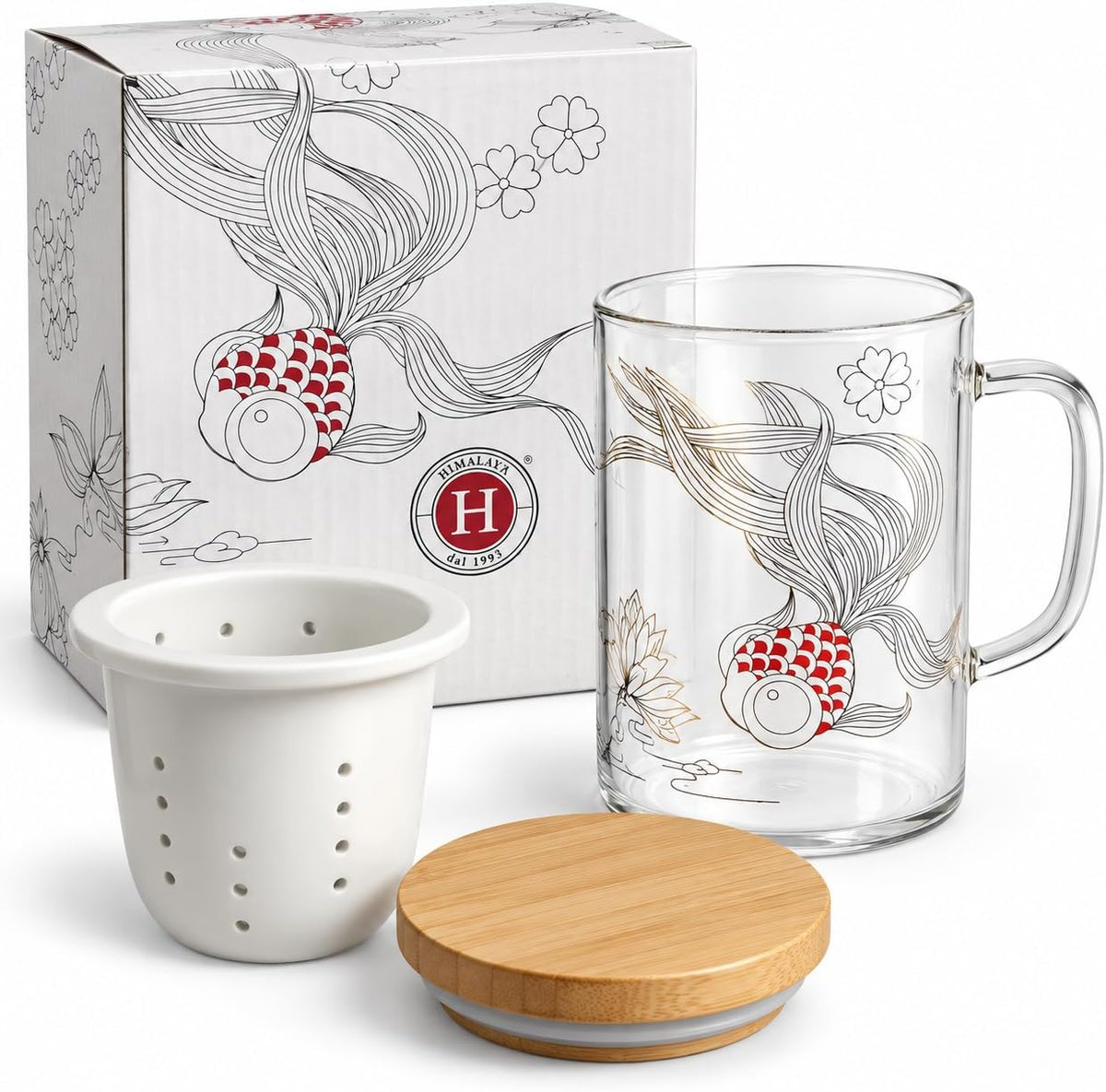 Tisaniera in Vetro Borosilicato con Coperchio in Bambù e Filtro in Ceramica 350 ml