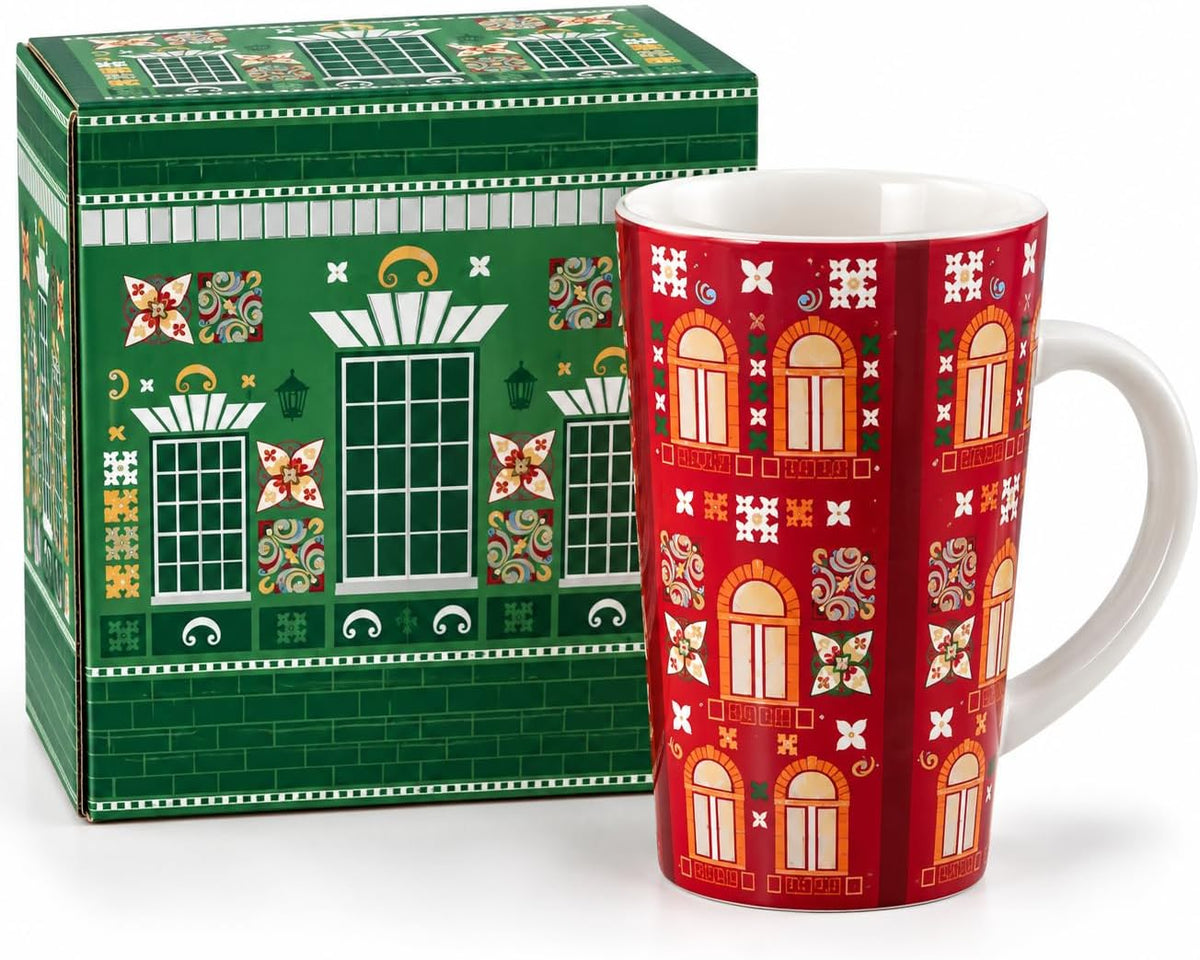 Generico Tazza Mug in Ceramica Verde Decorata con Manico Bianco
