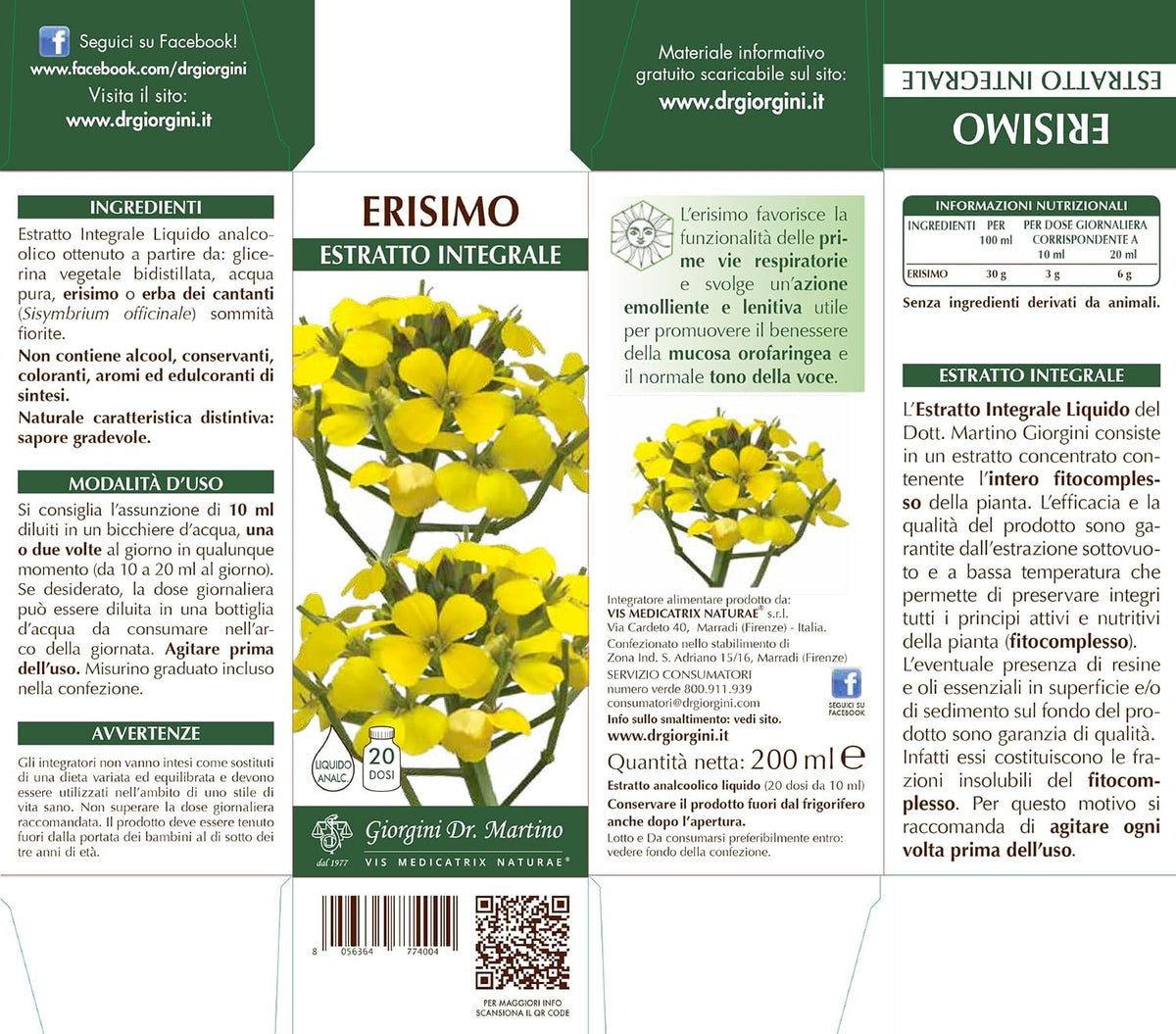 Dr. Giorgini ERISIMO Estratto Integrale Liquido Analcoolico - 200 ml
