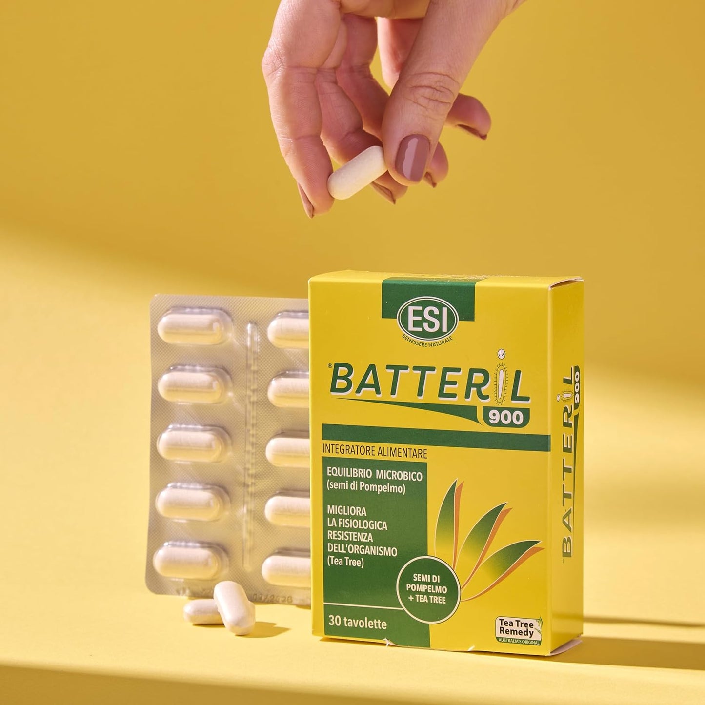 ESI - Batteril 900, Integratore Alimentare di Tea Tree Oil e Semi di Pompelmo, Sostiene il Sistema Immunitario, Favorisce l'Equilibrio Microbico, Senza Glutine e Vegan, 30 Tavolette - Naturopatica shop & therapy