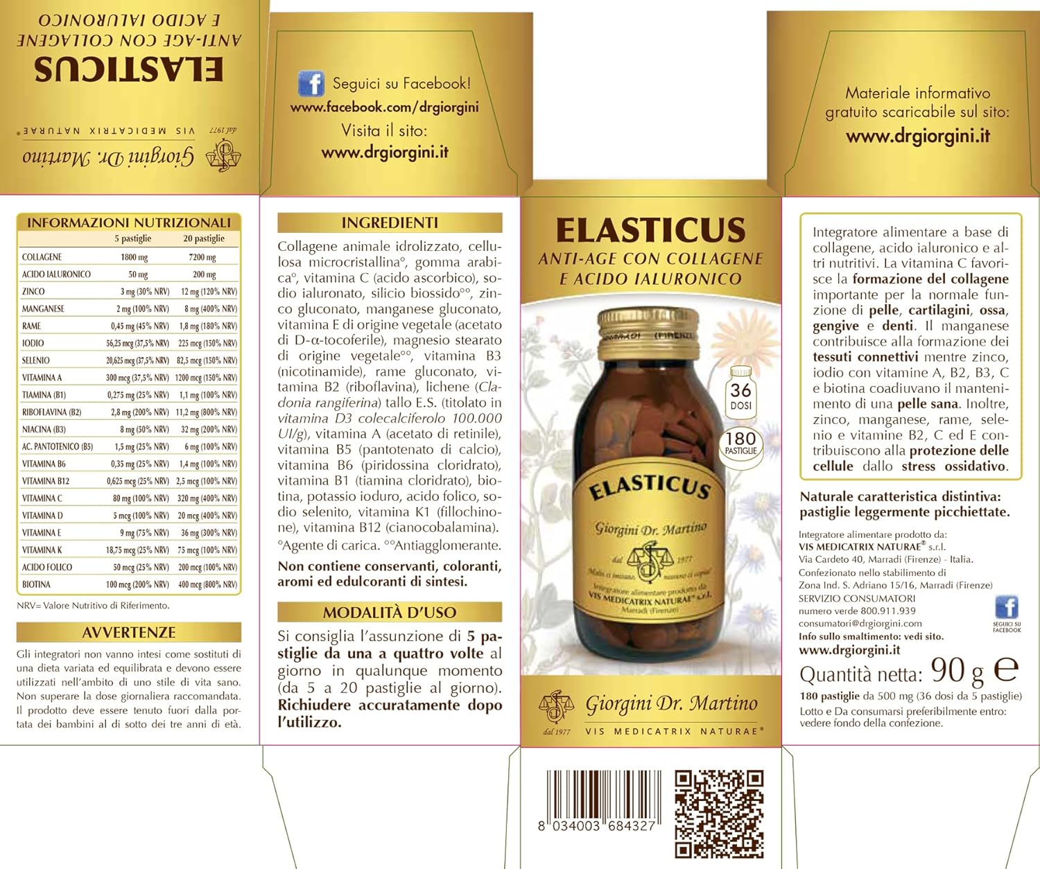 Dr Giorgini Integratore Alimentare, Elasticus Pastiglie - 90 g