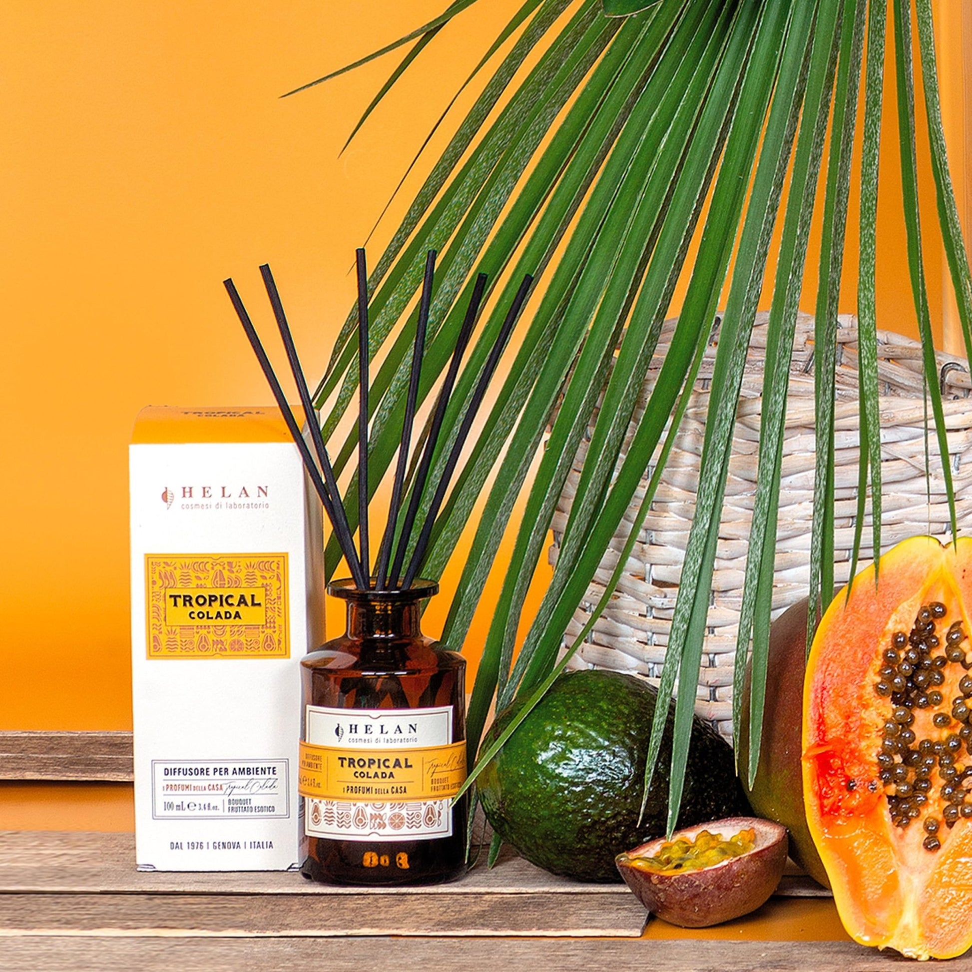 Helan Tropical Colada - Profumatore per Ambienti, Profumo Ambiente con Bastoncini per Diffusori con Kiwi, Miele, Melone e Vaniglia, Idee Regalo Deodorante e Profumatori Ambiente 100 ml - Made in Italy - Naturopatica shop & therapy