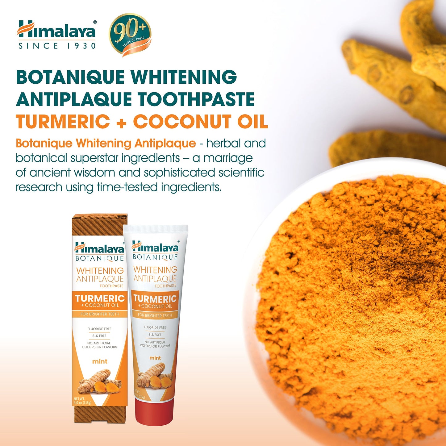 Himalaya Botanique Dentifricio Sbiancante Anti-Placca Curcuma e Olio di Cocco – 113g