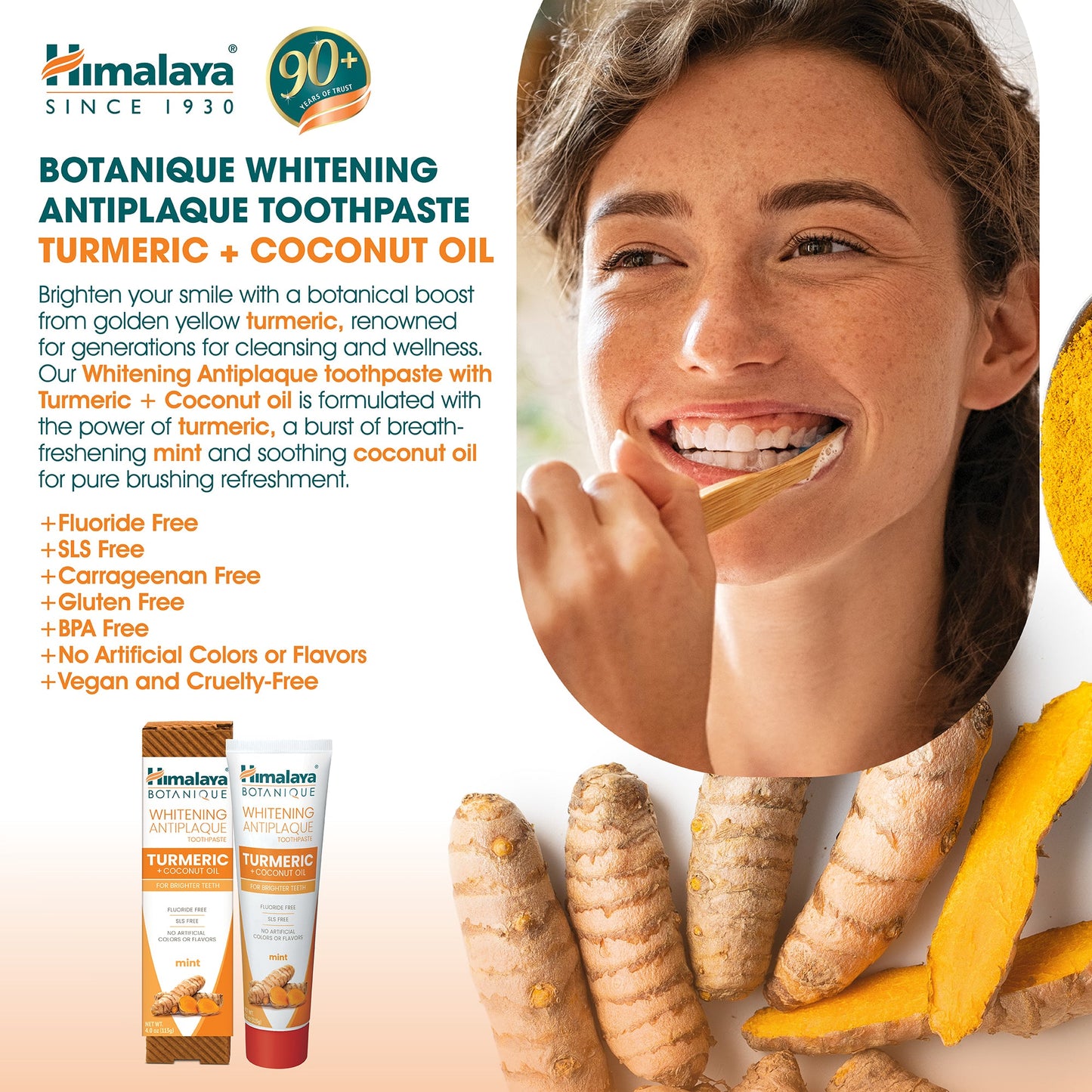 Himalaya Botanique Dentifricio Sbiancante Anti-Placca Curcuma e Olio di Cocco – 113g