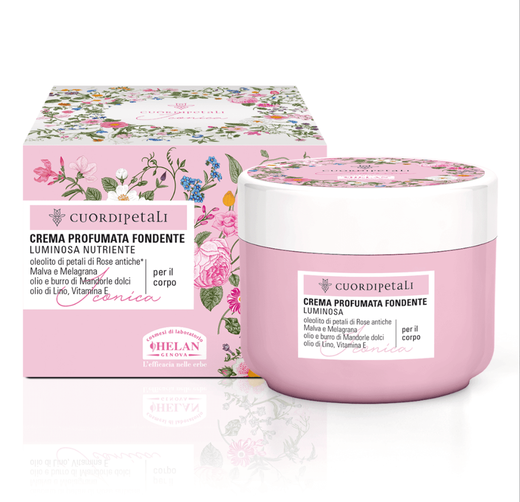 Helan, Cuor di Petali, Iconica, Crema Corpo Profumata Donna, Idratante e Nutriente per la Pelle del Corpo Dopo la Doccia, con Olio di Mandorle Dolci e Vitamina E, 200 ml - Made in Italy - Naturopatica shop & therapy