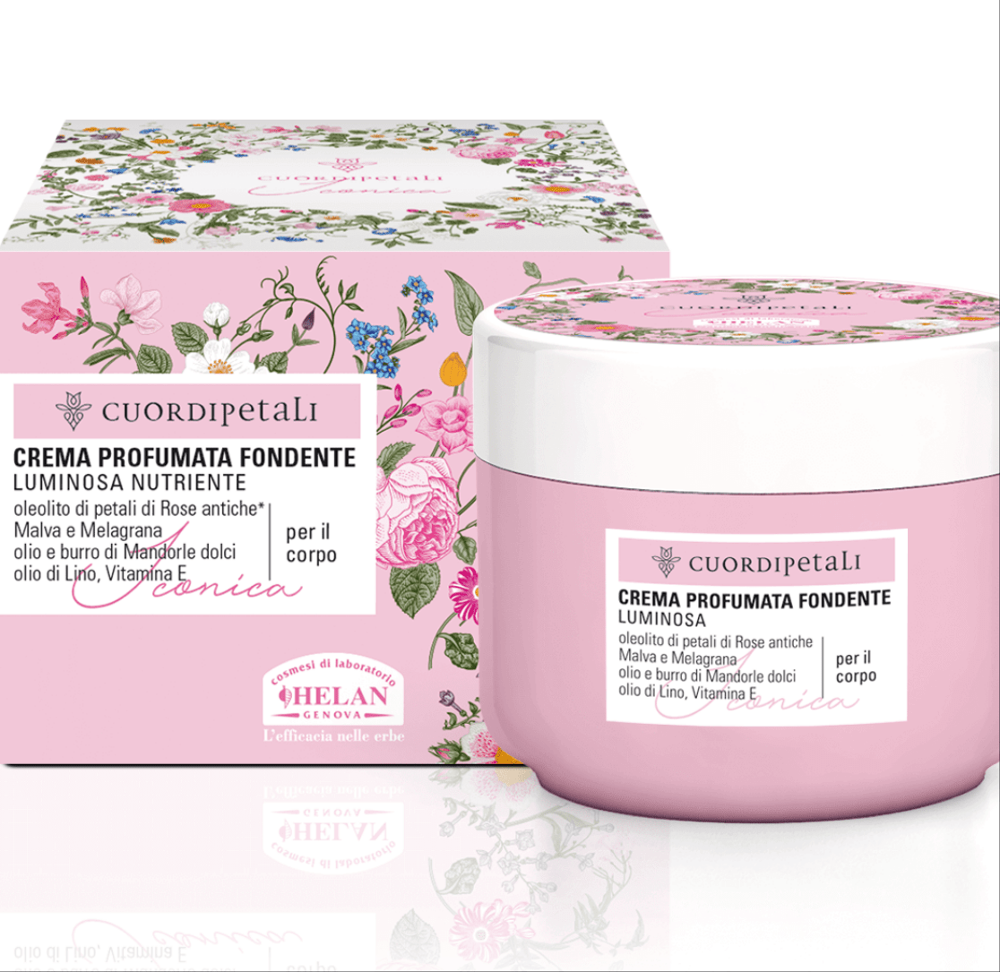 Helan, Cuor di Petali, Iconica, Crema Corpo Profumata Donna, Idratante e Nutriente per la Pelle del Corpo Dopo la Doccia, con Olio di Mandorle Dolci e Vitamina E, 200 ml - Made in Italy - Naturopatica shop & therapy