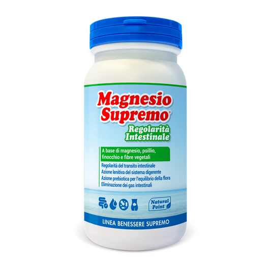 Magnesio Supremo Regolarità Intestinale Integratore alimentare con edulcorante. A base di magnesio, psillio, fibra idrolizzata di Guar e finocchio 150 ml