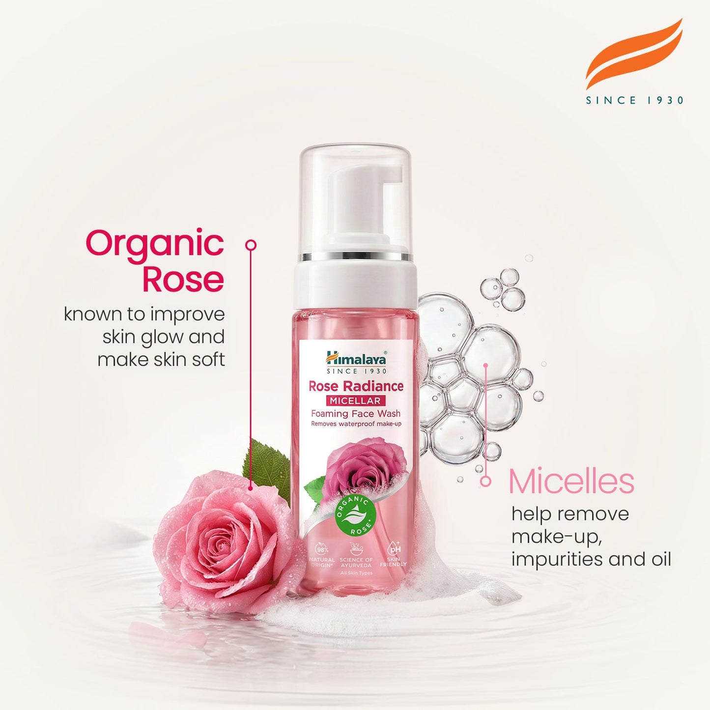 Himalaya Detergente Viso Micellare Schiumogeno alla Rosa Biologica – 150ml