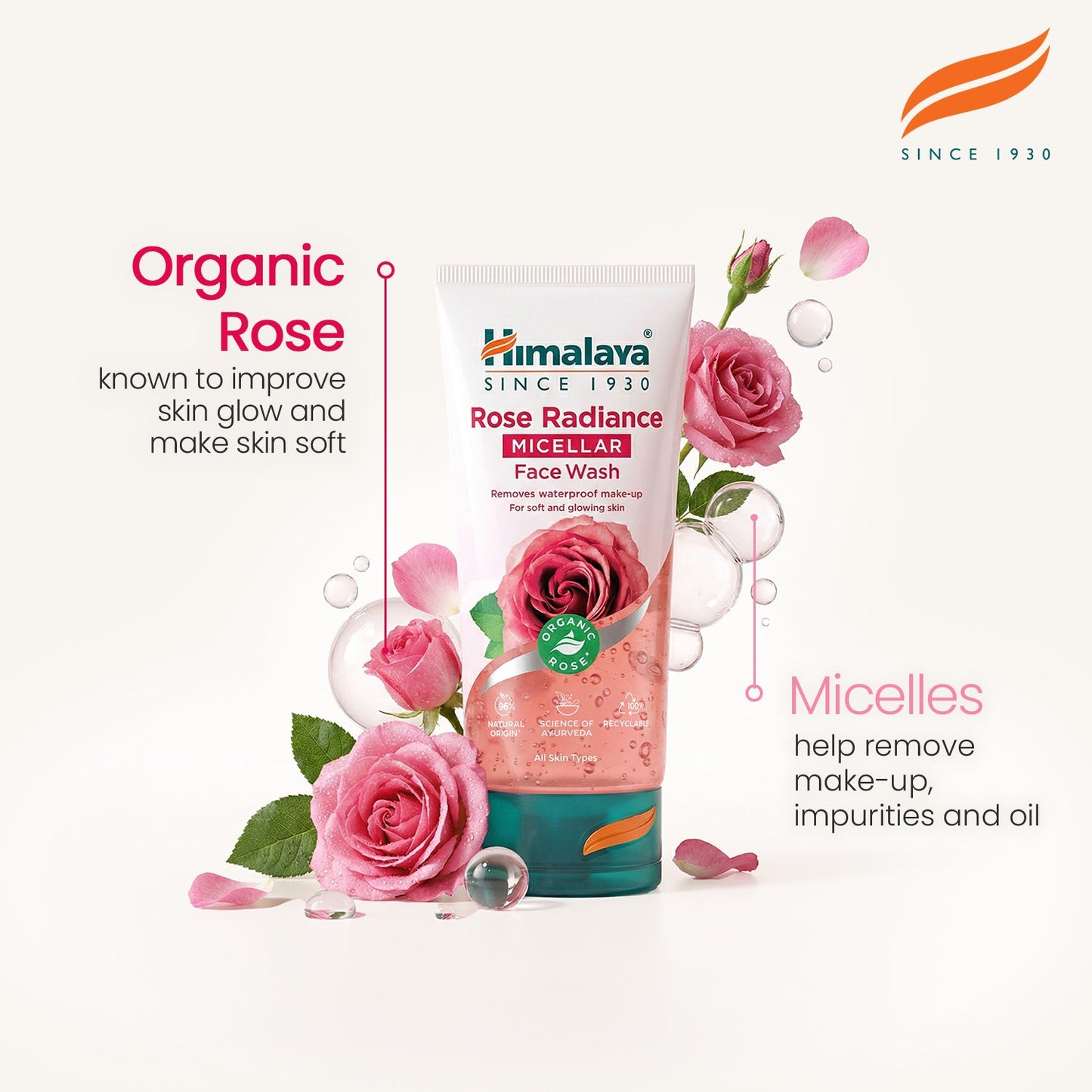 Himalaya Detergente Viso Micellare alla Rosa Biologica – Radiosità e Morbidezza 150ml