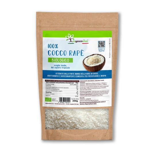 100% Cocco grattugiato a scaglie BIO - 200g Ideale per Dieta Chetogenica