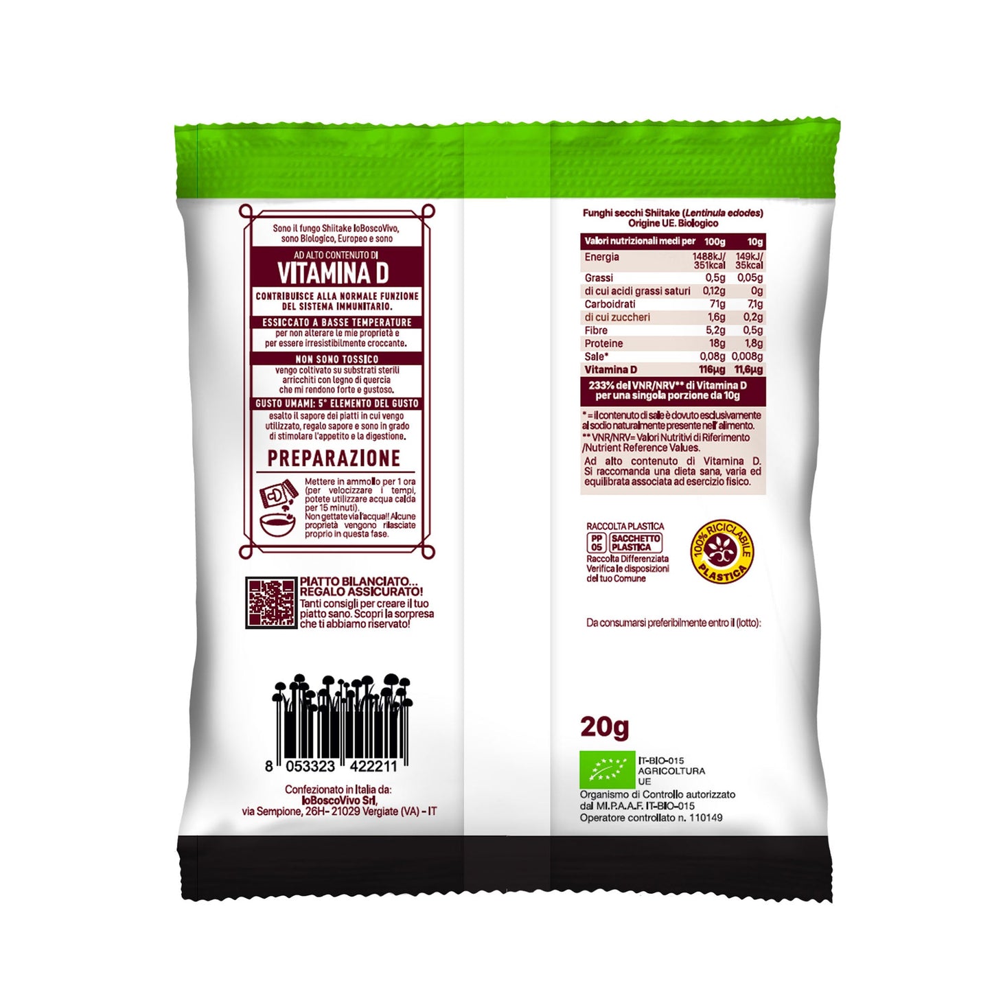 Funghi Shiitake secchi a Fette BIO 20g