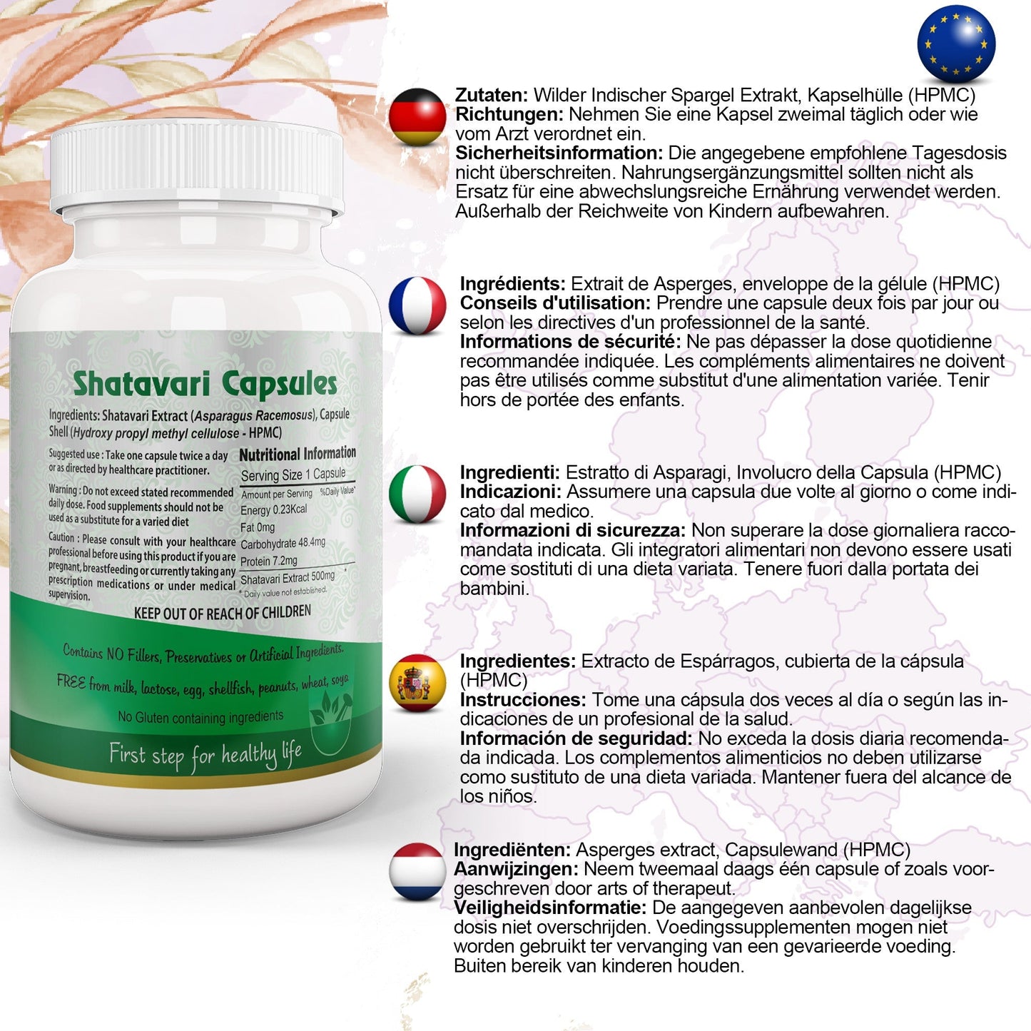 Capsule di Shatavari (Asparago Selvatico) – Benessere Femminile | Vegan, Senza Glutine, Non-OGM, 60 Capsule