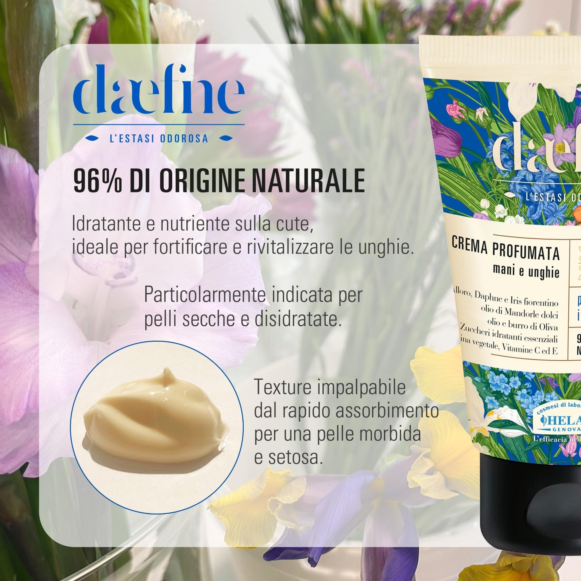 Helan Daefne - Crema Mani Secche e Screpolate con Vitamina C e E Rivitalizzante per Unghie con Cheratina Vegetale, Crema Idratante con Olio di Mandorle Dolci, 96% Origine Naturale, 50 ml Made in Italy - Naturopatica shop & therapy