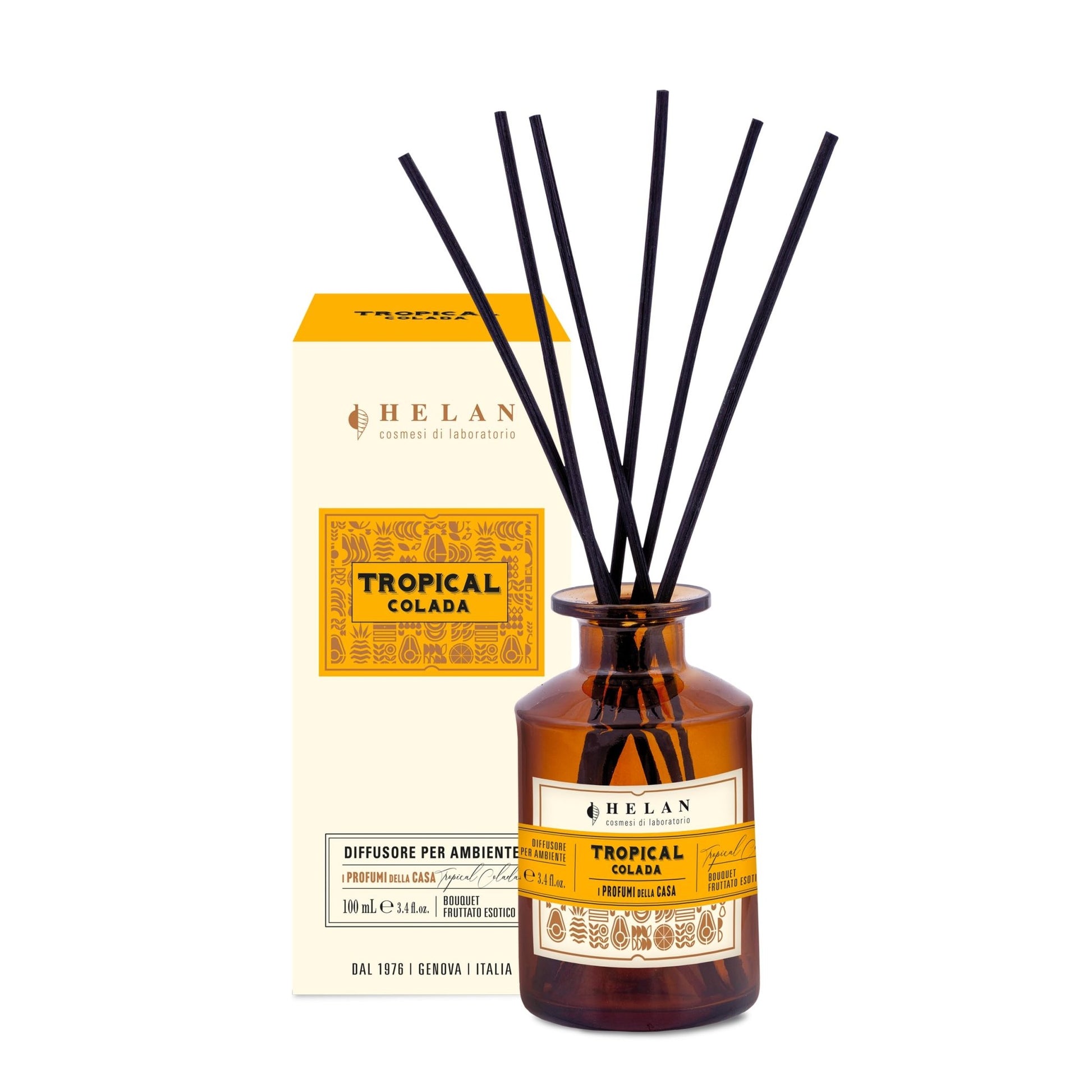 Helan Tropical Colada - Profumatore per Ambienti, Profumo Ambiente con Bastoncini per Diffusori con Kiwi, Miele, Melone e Vaniglia, Idee Regalo Deodorante e Profumatori Ambiente 100 ml - Made in Italy - Naturopatica shop & therapy