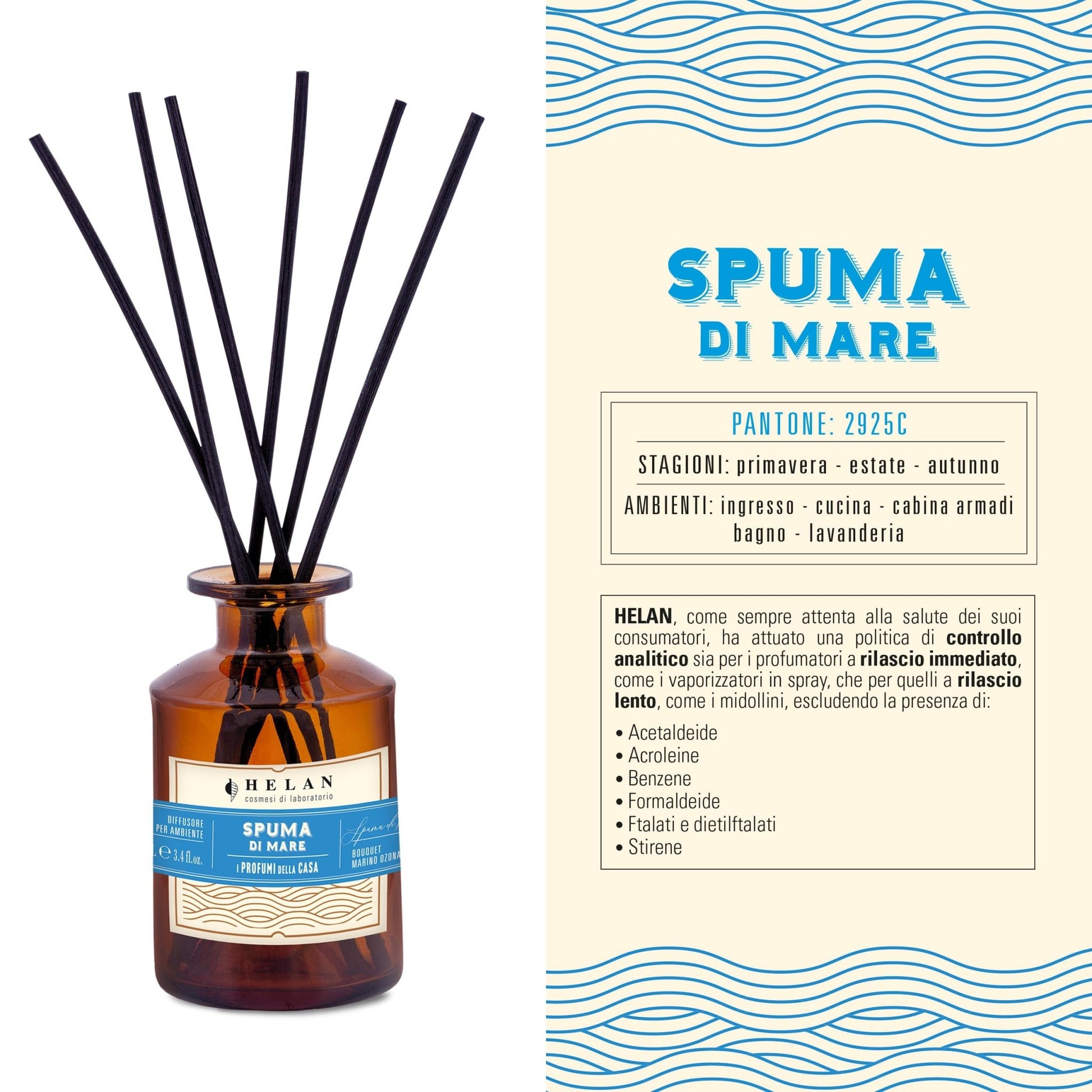 Helan Spuma di Mare - Profumatore per Ambienti, Profumo Ambiente con Bastoncini per Diffusori dalle Note di Sale Marino e Geranio - Idee Regalo Deodorante e Profumatori Ambiente, 100ml, Made in Italy - Naturopatica shop & therapy