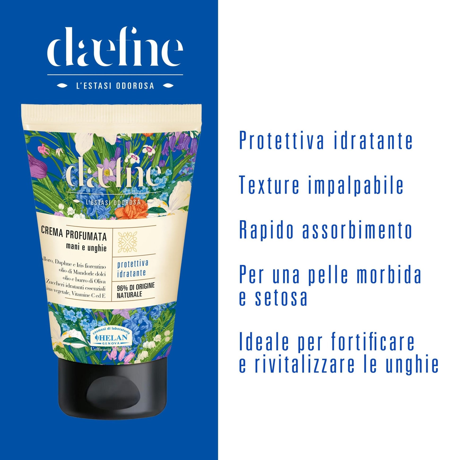 Helan Daefne - Crema Mani Secche e Screpolate con Vitamina C e E Rivitalizzante per Unghie con Cheratina Vegetale, Crema Idratante con Olio di Mandorle Dolci, 96% Origine Naturale, 50 ml Made in Italy - Naturopatica shop & therapy