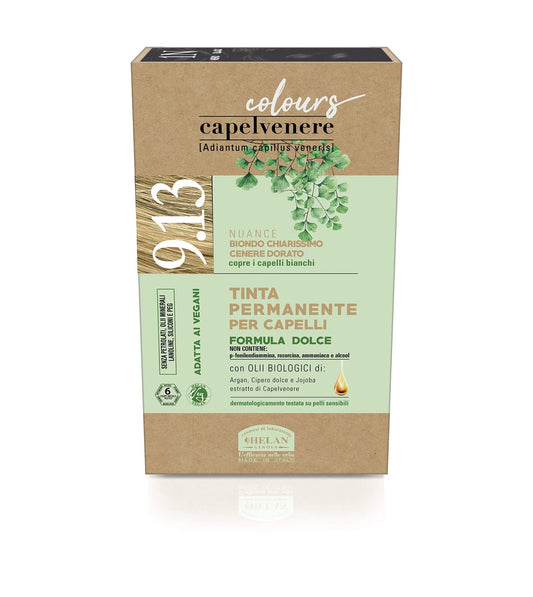 Helan, Capelvenere Colours, Tinta per Capelli Naturale Permanente Formula Dolce 9.13N Biondo Chiarissimo Cenere Dorato Colore Capelli Kit Facile Ottima Copertura Tinta Capelli senza Ammoniaca e Alcool - Naturopatica shop & therapy