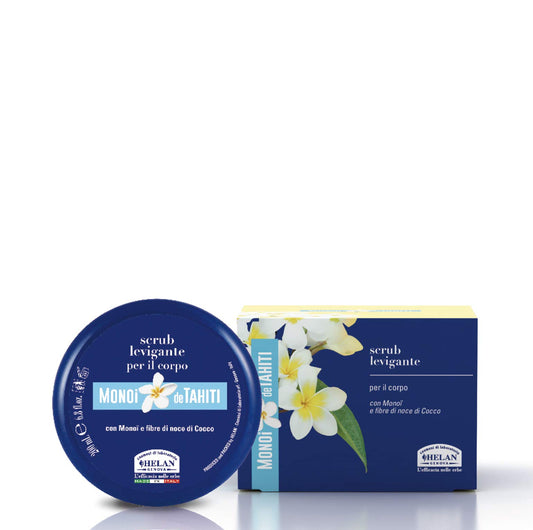 Helan, Monoi de Tahiti - Scrub Corpo Esfoliante e Levigante Profumato al Cocco Fissa e Prolunga Abbronzatura Rendendola Omogenea e Luminosa, Gel Esfoliante Corpo Antimacchia per Pelle Morbida, 200 ml - Naturopatica shop & therapy
