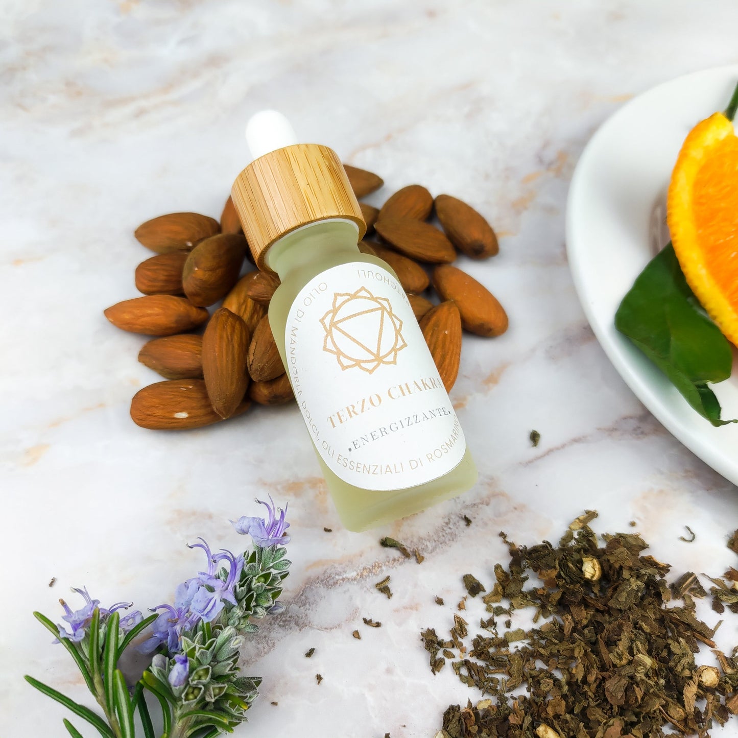 Olio per Massaggi Terzo Chakra - Rosmarino, Arancio, Patchouli