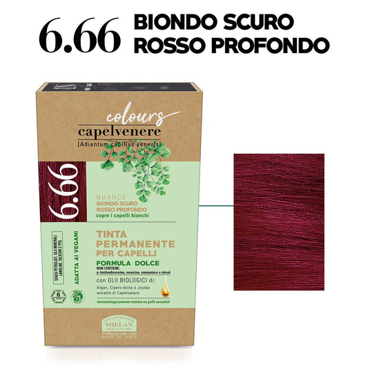 Helan, Capelvenere Colours, 6.66, Biondo Scuro Rosso Profondo, Tinta permanente capelli, senza ammoniaca - Naturopatica shop & therapy