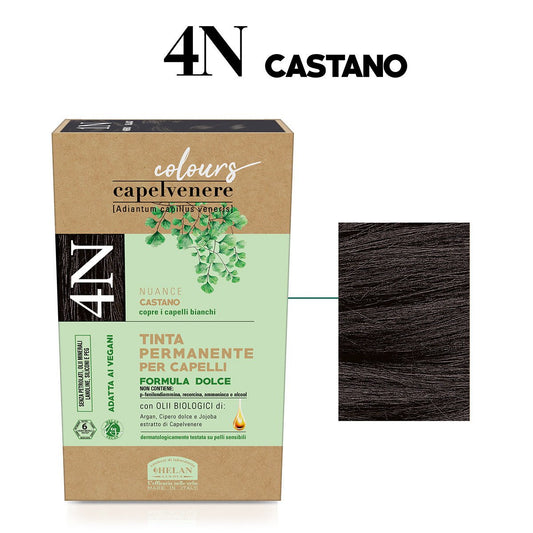 Helan, Capelvenere Colours, Tinta per Capelli Naturale Permanente, Formula Dolce Nuance 4N Castano - Kit Facile Applicazione Inodore, Ottima Copertura - Tinta Capelli senza Ammoniaca e Alcool, 125 ml - Naturopatica shop & therapy