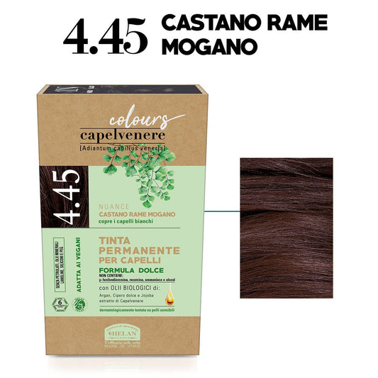 Helan, Capelvenere Colours, Tinta per Capelli Naturale Permanente, Nuance 4.45 Castano Rame Mogano - Kit Facile Applicazione, Ottima Copertura, Inodore - Tinta Capelli senza Ammoniaca e Alcool, 125 ml - Naturopatica shop & therapy